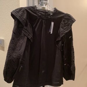 NWT size XXS black embroidered blouse